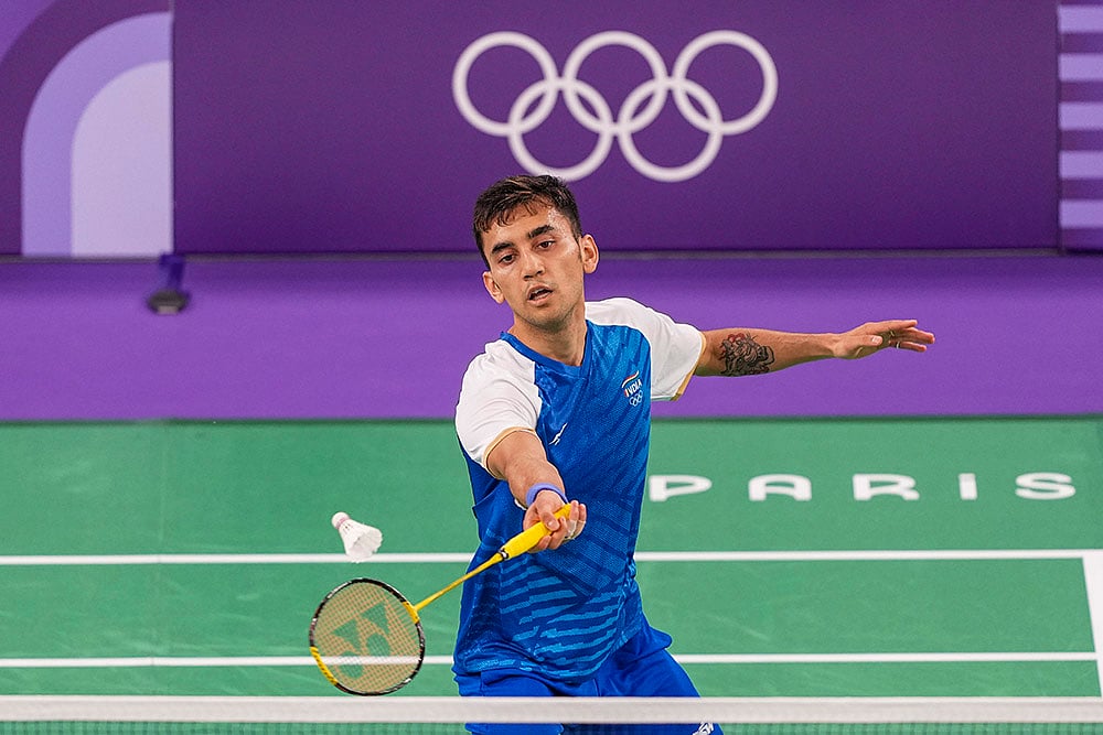 | Photo: PTI/Ravi Choudhary : Lakshya Sen in action.